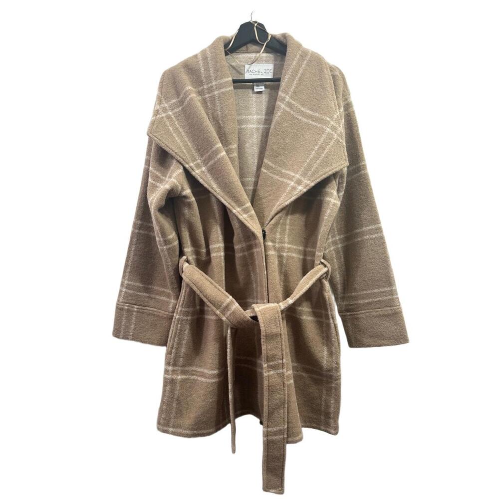 Rachel Zoe Coat Womens Size XL Plaid Wrap Coat Belted Wide Lapel - Picture 10 of 10